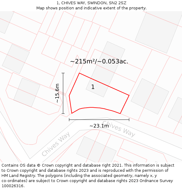 1, CHIVES WAY, SWINDON, SN2 2SZ: Plot and title map