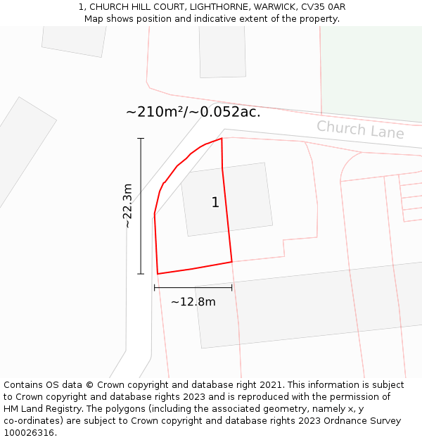 1, CHURCH HILL COURT, LIGHTHORNE, WARWICK, CV35 0AR: Plot and title map