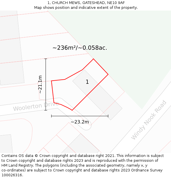 1, CHURCH MEWS, GATESHEAD, NE10 9AF: Plot and title map