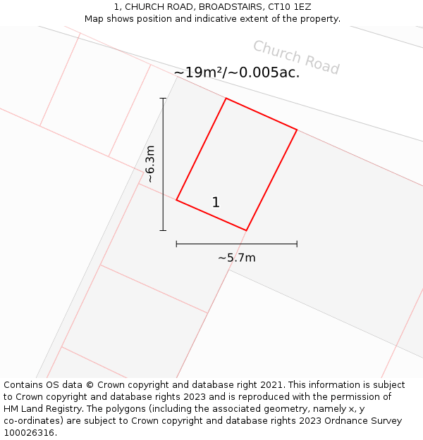 1, CHURCH ROAD, BROADSTAIRS, CT10 1EZ: Plot and title map