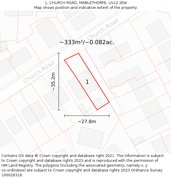 1, CHURCH ROAD, MABLETHORPE, LN12 2EW: Plot and title map