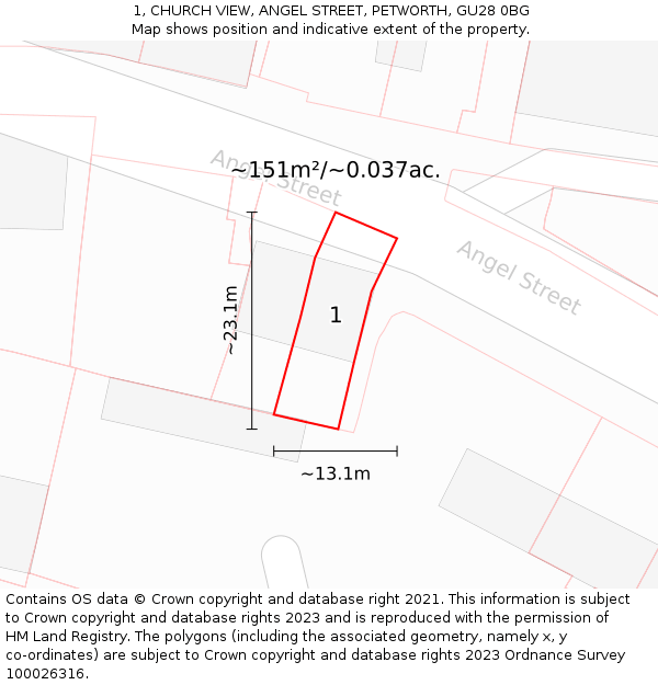 1, CHURCH VIEW, ANGEL STREET, PETWORTH, GU28 0BG: Plot and title map