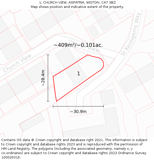 1, CHURCH VIEW, ASPATRIA, WIGTON, CA7 3BZ: Plot and title map