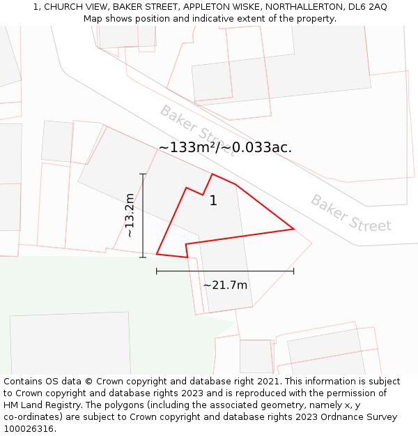 1, CHURCH VIEW, BAKER STREET, APPLETON WISKE, NORTHALLERTON, DL6 2AQ: Plot and title map