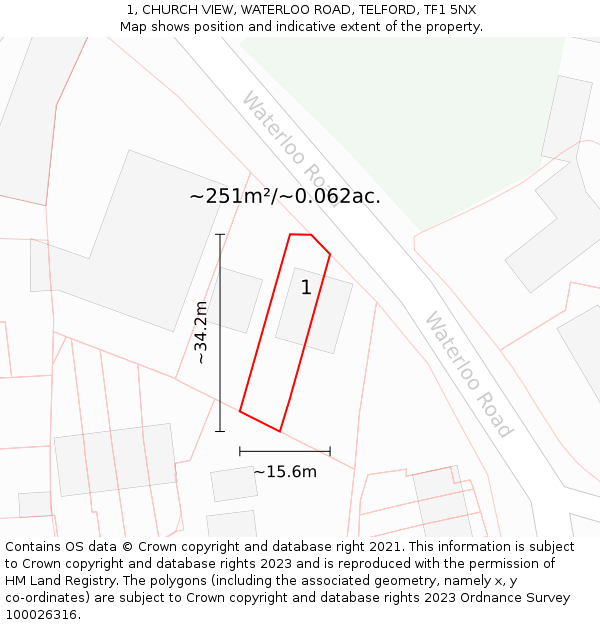 1, CHURCH VIEW, WATERLOO ROAD, TELFORD, TF1 5NX: Plot and title map