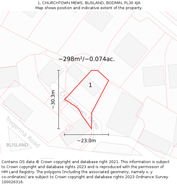 1, CHURCHTOWN MEWS, BLISLAND, BODMIN, PL30 4JA: Plot and title map