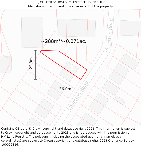 1, CHURSTON ROAD, CHESTERFIELD, S40 1HR: Plot and title map