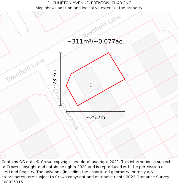 1, CHURTON AVENUE, PRENTON, CH43 2NG: Plot and title map