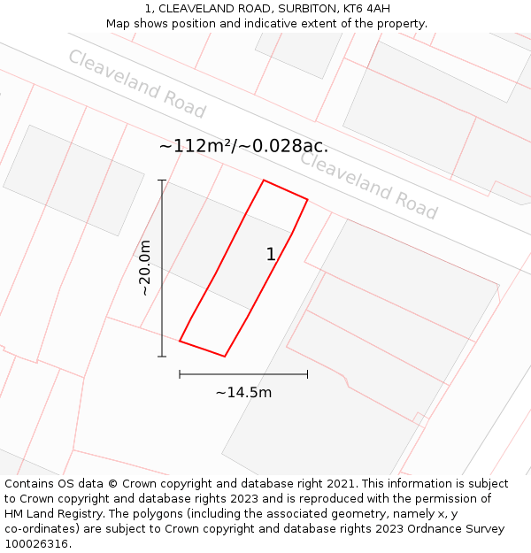 1, CLEAVELAND ROAD, SURBITON, KT6 4AH: Plot and title map