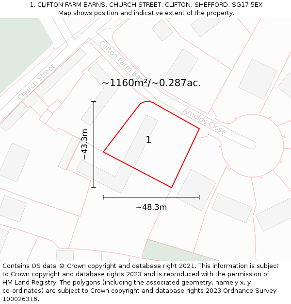 1, CLIFTON FARM BARNS, CHURCH STREET, CLIFTON, SHEFFORD, SG17 5EX: Plot and title map