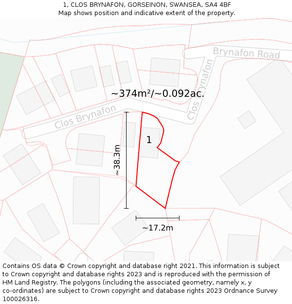 1, CLOS BRYNAFON, GORSEINON, SWANSEA, SA4 4BF: Plot and title map