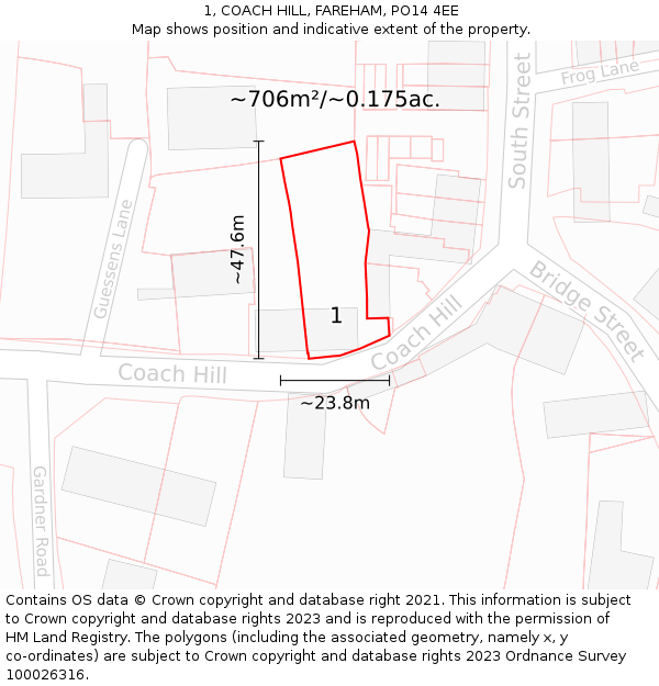 1, COACH HILL, FAREHAM, PO14 4EE: Plot and title map