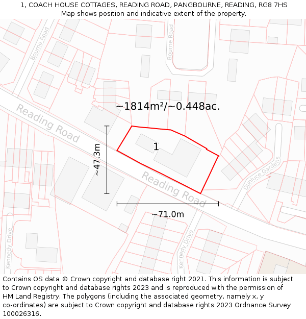 1, COACH HOUSE COTTAGES, READING ROAD, PANGBOURNE, READING, RG8 7HS: Plot and title map