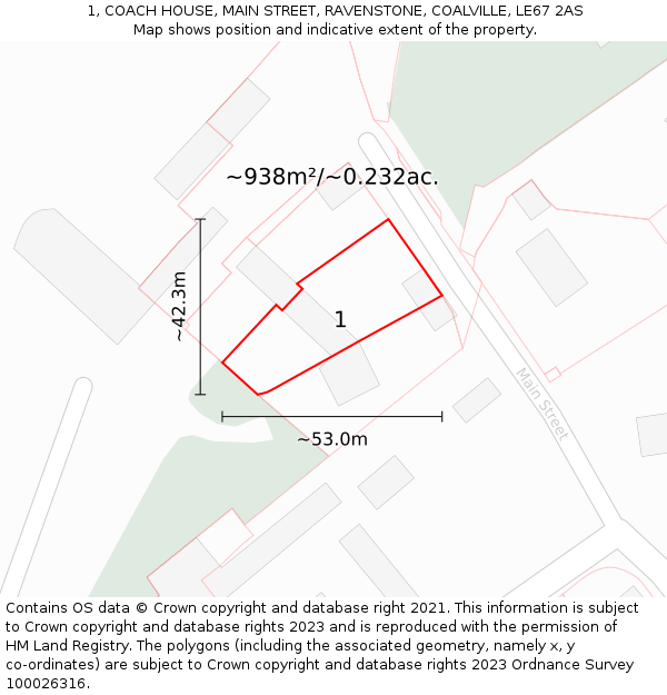 1, COACH HOUSE, MAIN STREET, RAVENSTONE, COALVILLE, LE67 2AS: Plot and title map