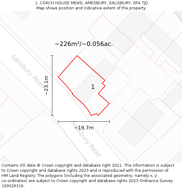 1, COACH HOUSE MEWS, AMESBURY, SALISBURY, SP4 7JD: Plot and title map