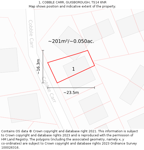 1, COBBLE CARR, GUISBOROUGH, TS14 6NR: Plot and title map