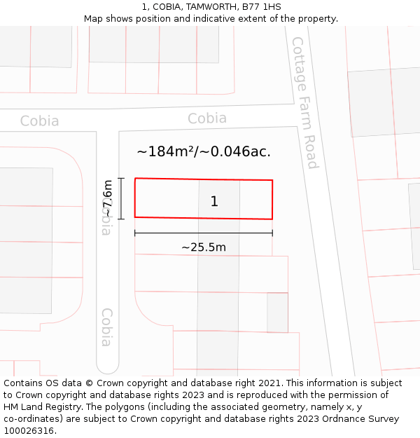 1, COBIA, TAMWORTH, B77 1HS: Plot and title map