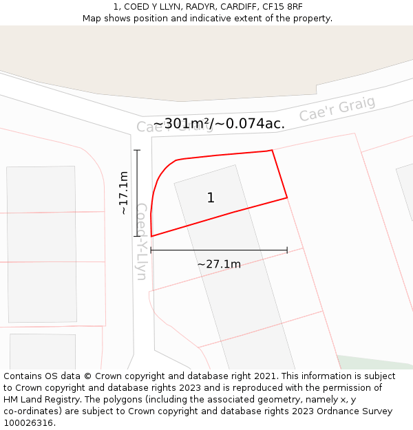 1, COED Y LLYN, RADYR, CARDIFF, CF15 8RF: Plot and title map