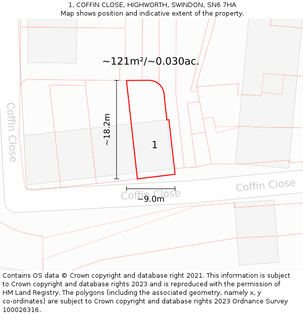 1, COFFIN CLOSE, HIGHWORTH, SWINDON, SN6 7HA: Plot and title map