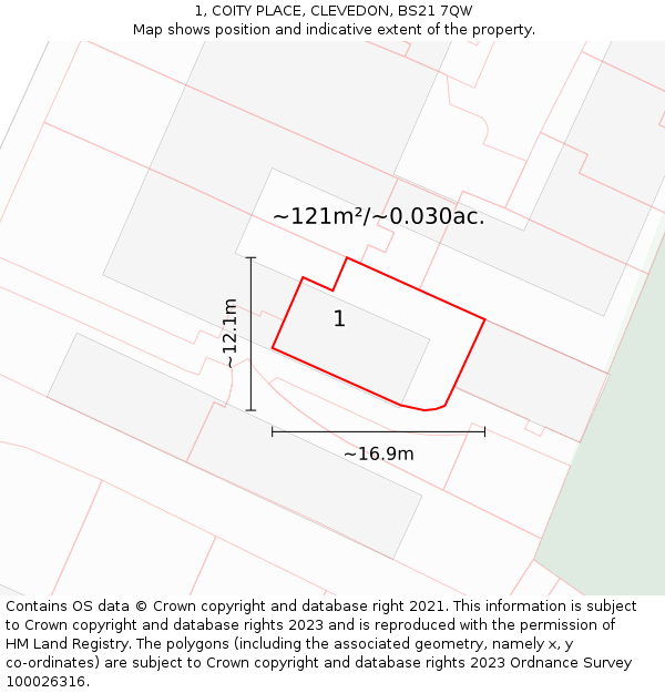 1, COITY PLACE, CLEVEDON, BS21 7QW: Plot and title map