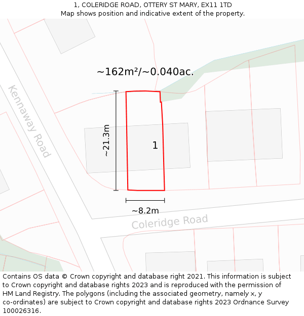 1, COLERIDGE ROAD, OTTERY ST MARY, EX11 1TD: Plot and title map