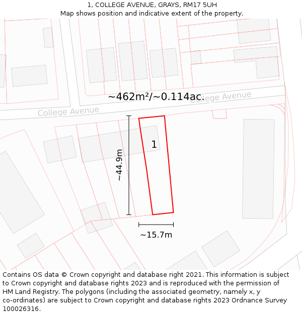 1, COLLEGE AVENUE, GRAYS, RM17 5UH: Plot and title map