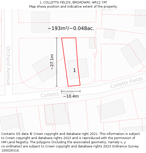 1, COLLETTS FIELDS, BROADWAY, WR12 7AT: Plot and title map