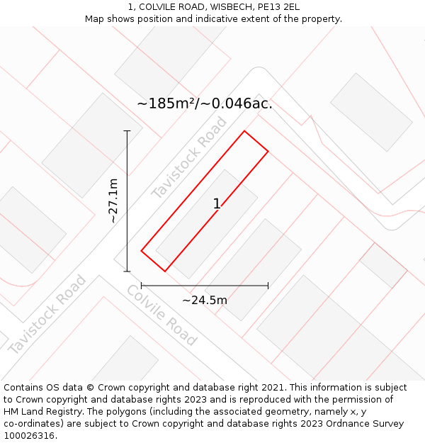 1, COLVILE ROAD, WISBECH, PE13 2EL: Plot and title map