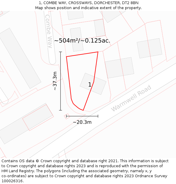 1, COMBE WAY, CROSSWAYS, DORCHESTER, DT2 8BN: Plot and title map