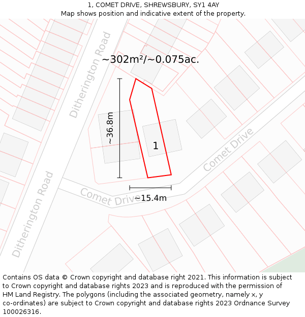 1, COMET DRIVE, SHREWSBURY, SY1 4AY: Plot and title map