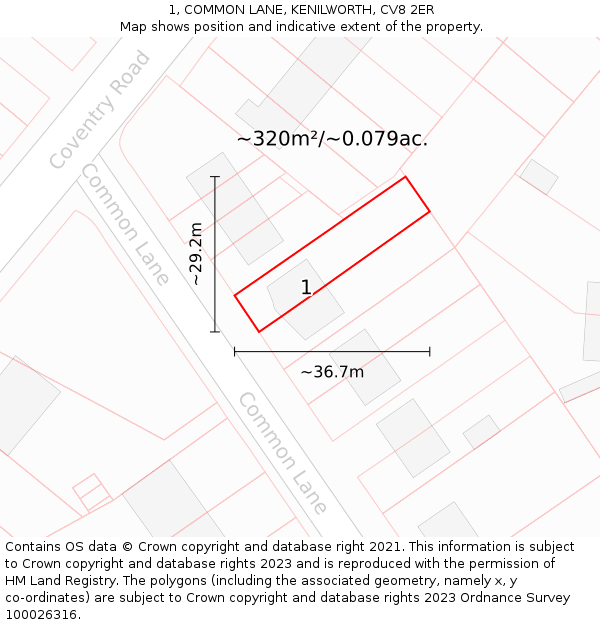 1, COMMON LANE, KENILWORTH, CV8 2ER: Plot and title map