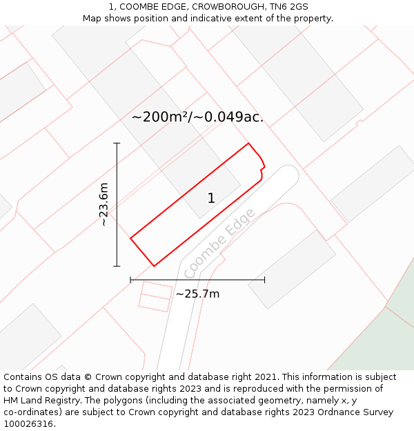 1, COOMBE EDGE, CROWBOROUGH, TN6 2GS: Plot and title map