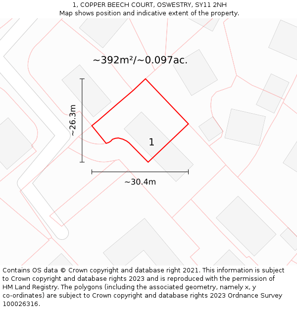 1, COPPER BEECH COURT, OSWESTRY, SY11 2NH: Plot and title map