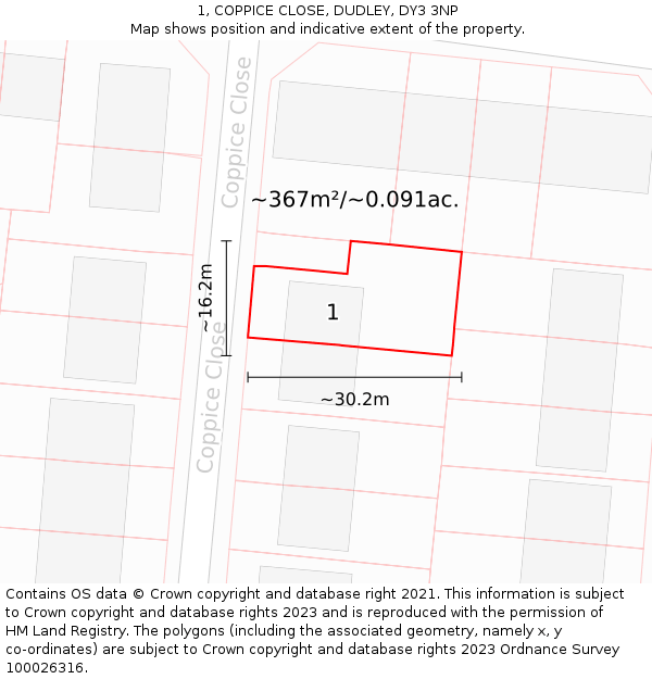 1, COPPICE CLOSE, DUDLEY, DY3 3NP: Plot and title map