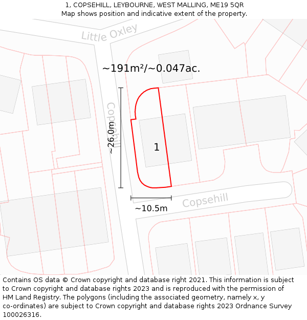 1, COPSEHILL, LEYBOURNE, WEST MALLING, ME19 5QR: Plot and title map