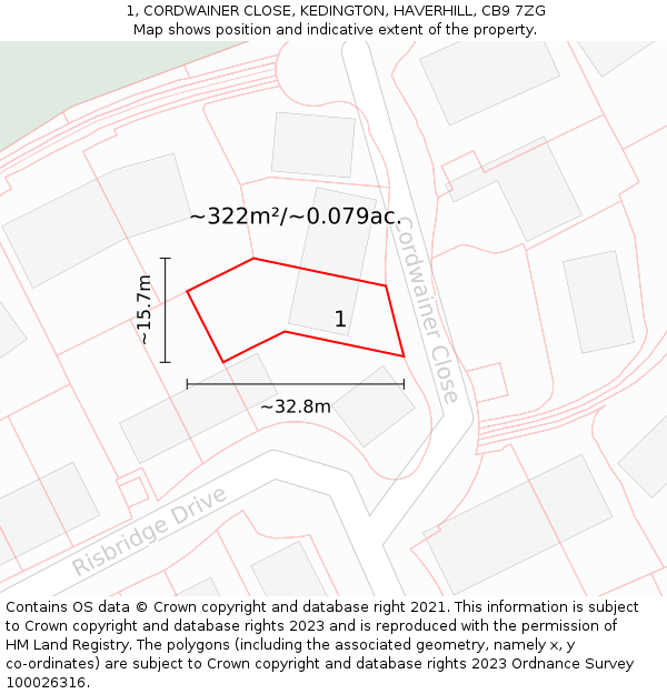 1, CORDWAINER CLOSE, KEDINGTON, HAVERHILL, CB9 7ZG: Plot and title map