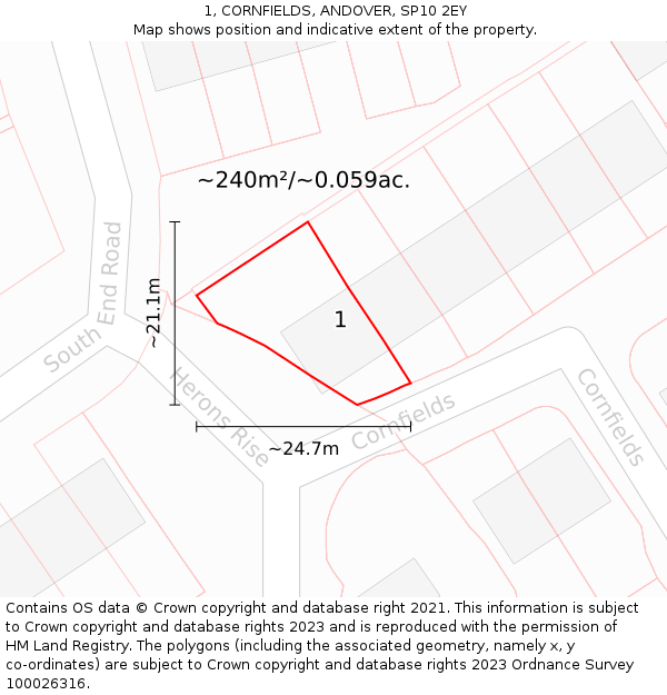 1, CORNFIELDS, ANDOVER, SP10 2EY: Plot and title map