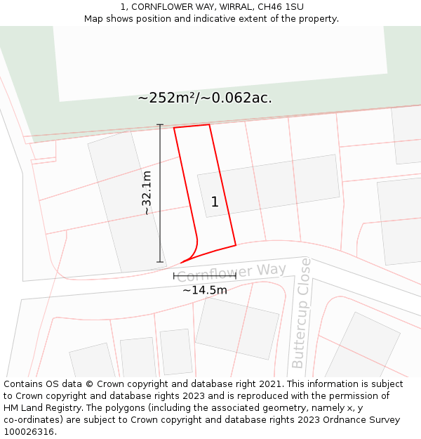 1, CORNFLOWER WAY, WIRRAL, CH46 1SU: Plot and title map