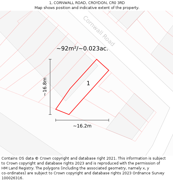 1, CORNWALL ROAD, CROYDON, CR0 3RD: Plot and title map
