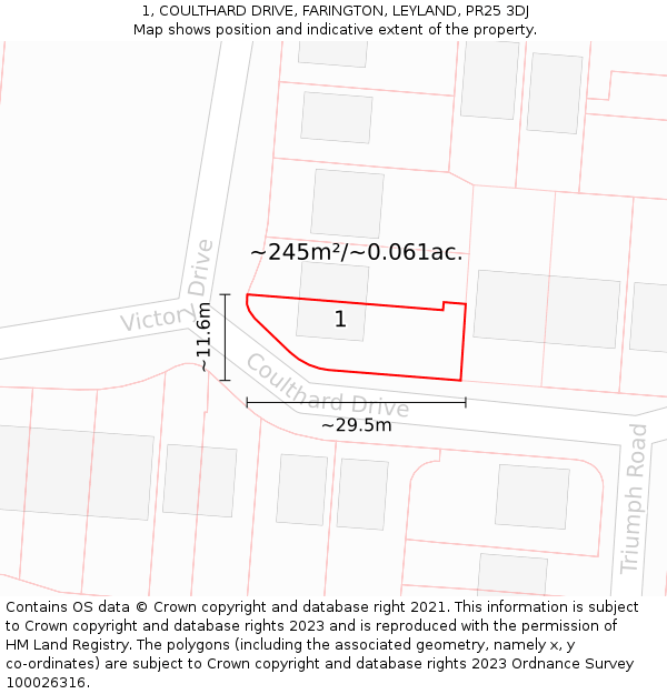 1, COULTHARD DRIVE, FARINGTON, LEYLAND, PR25 3DJ: Plot and title map