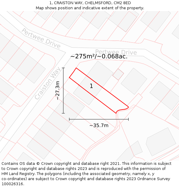 1, CRAISTON WAY, CHELMSFORD, CM2 8ED: Plot and title map