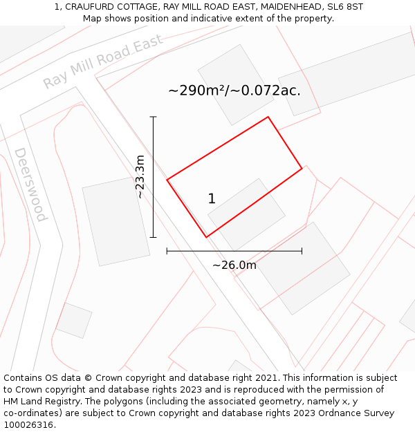 1, CRAUFURD COTTAGE, RAY MILL ROAD EAST, MAIDENHEAD, SL6 8ST: Plot and title map