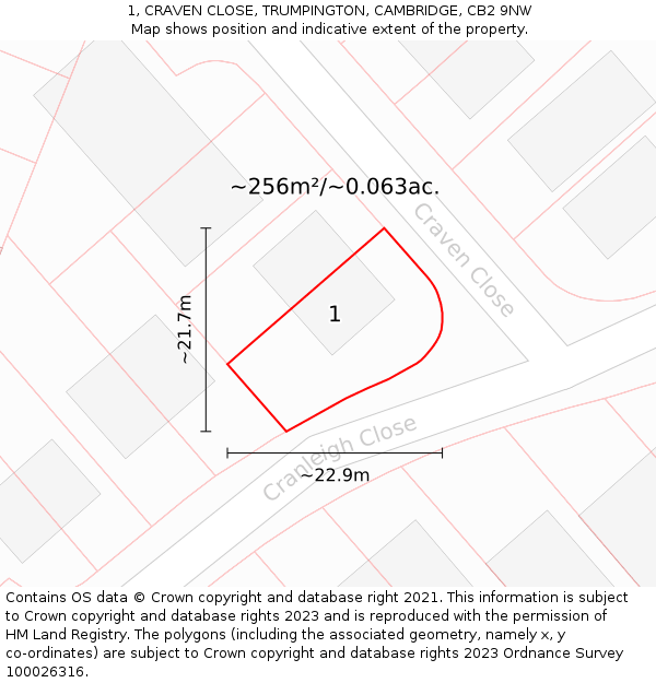 1, CRAVEN CLOSE, TRUMPINGTON, CAMBRIDGE, CB2 9NW: Plot and title map