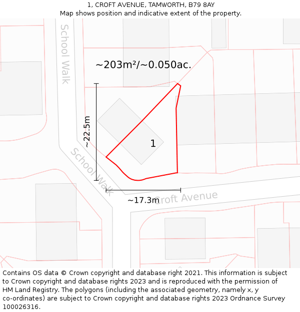 1, CROFT AVENUE, TAMWORTH, B79 8AY: Plot and title map