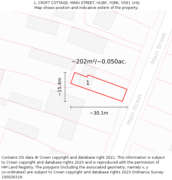 1, CROFT COTTAGE, MAIN STREET, HUBY, YORK, YO61 1HQ: Plot and title map