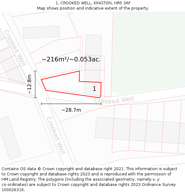 1, CROOKED WELL, KINGTON, HR5 3AF: Plot and title map