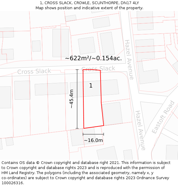 1, CROSS SLACK, CROWLE, SCUNTHORPE, DN17 4LY: Plot and title map