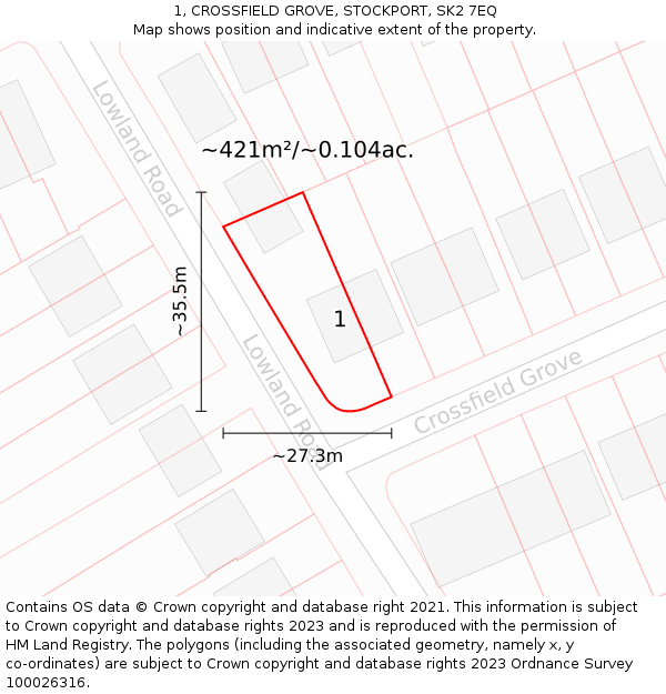 1, CROSSFIELD GROVE, STOCKPORT, SK2 7EQ: Plot and title map