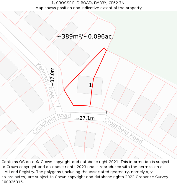 1, CROSSFIELD ROAD, BARRY, CF62 7NL: Plot and title map