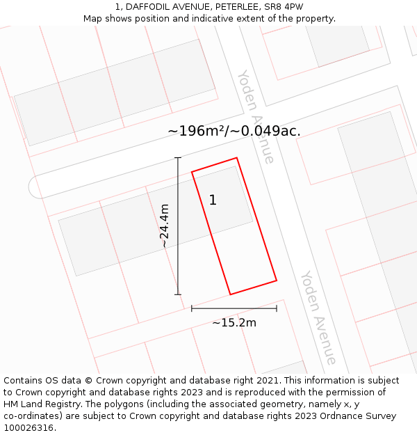 1, DAFFODIL AVENUE, PETERLEE, SR8 4PW: Plot and title map